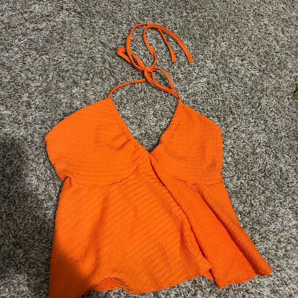 SHEIN Bright Orange Textured Halter Top